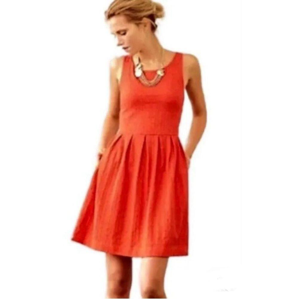 Anthropologie Deletta Red Sleeveless Fit and Flare Midi Dress Pockets Women XS